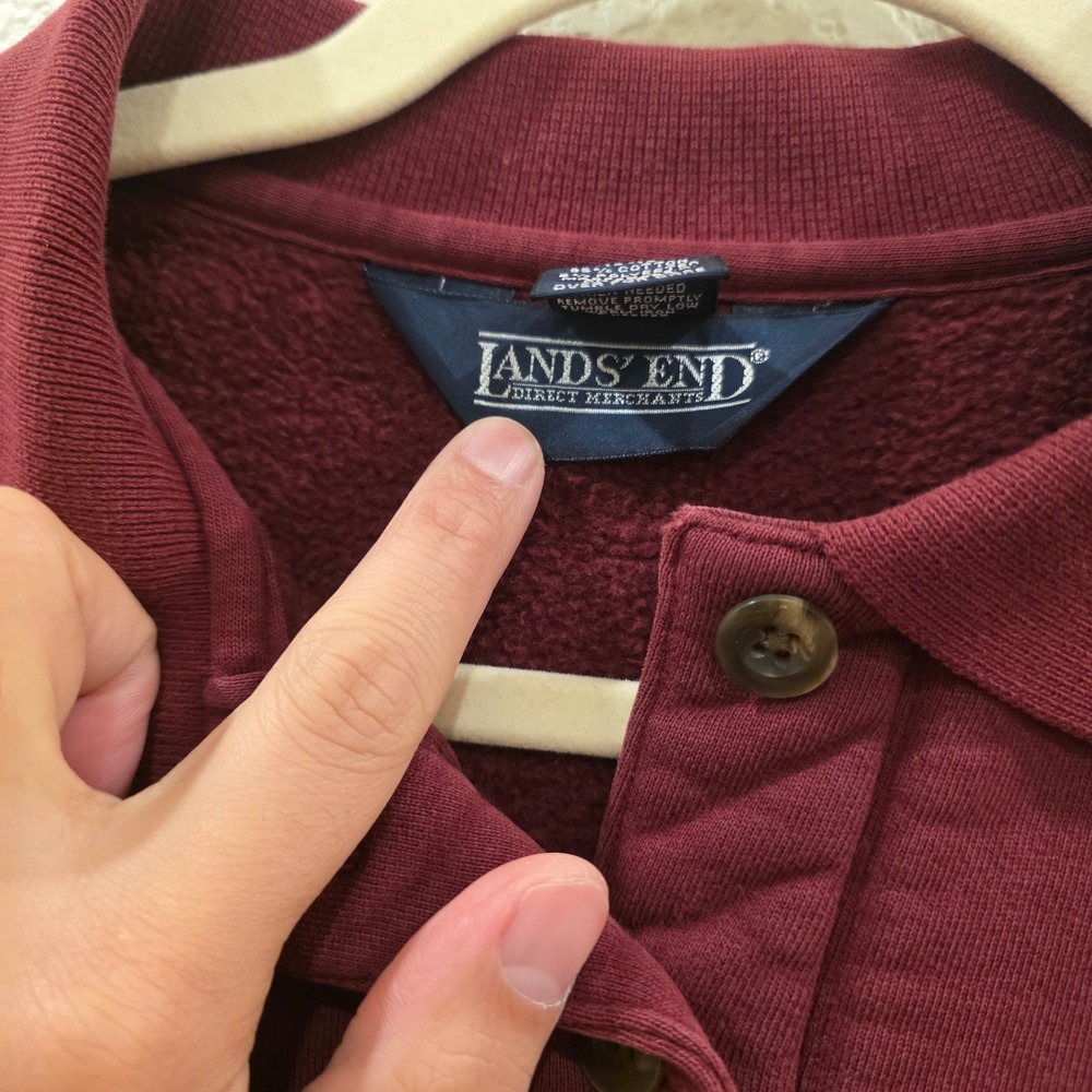 VTG Lands End Polo Collar Sweatshirt Womens M 10-12 Burgundy Made in USA Preppy - Picture 2 of 11
